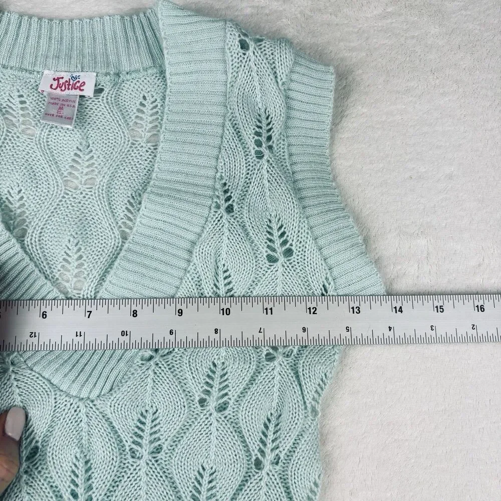 Vintage Y2K Justice Sweater Girls M Mint Green Open Knit Collegiate Preppy Fairy